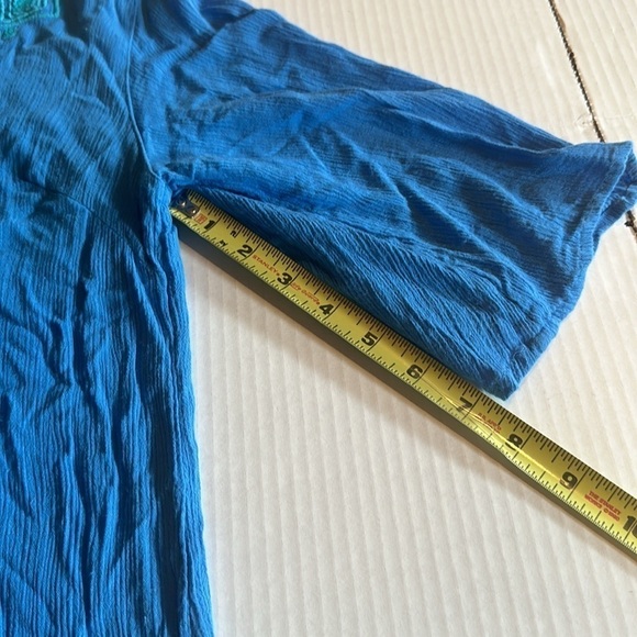 Lilly Pulitzer blue aqua long shirt dress v neck with flowy sleeves design front - Picture 4 of 8